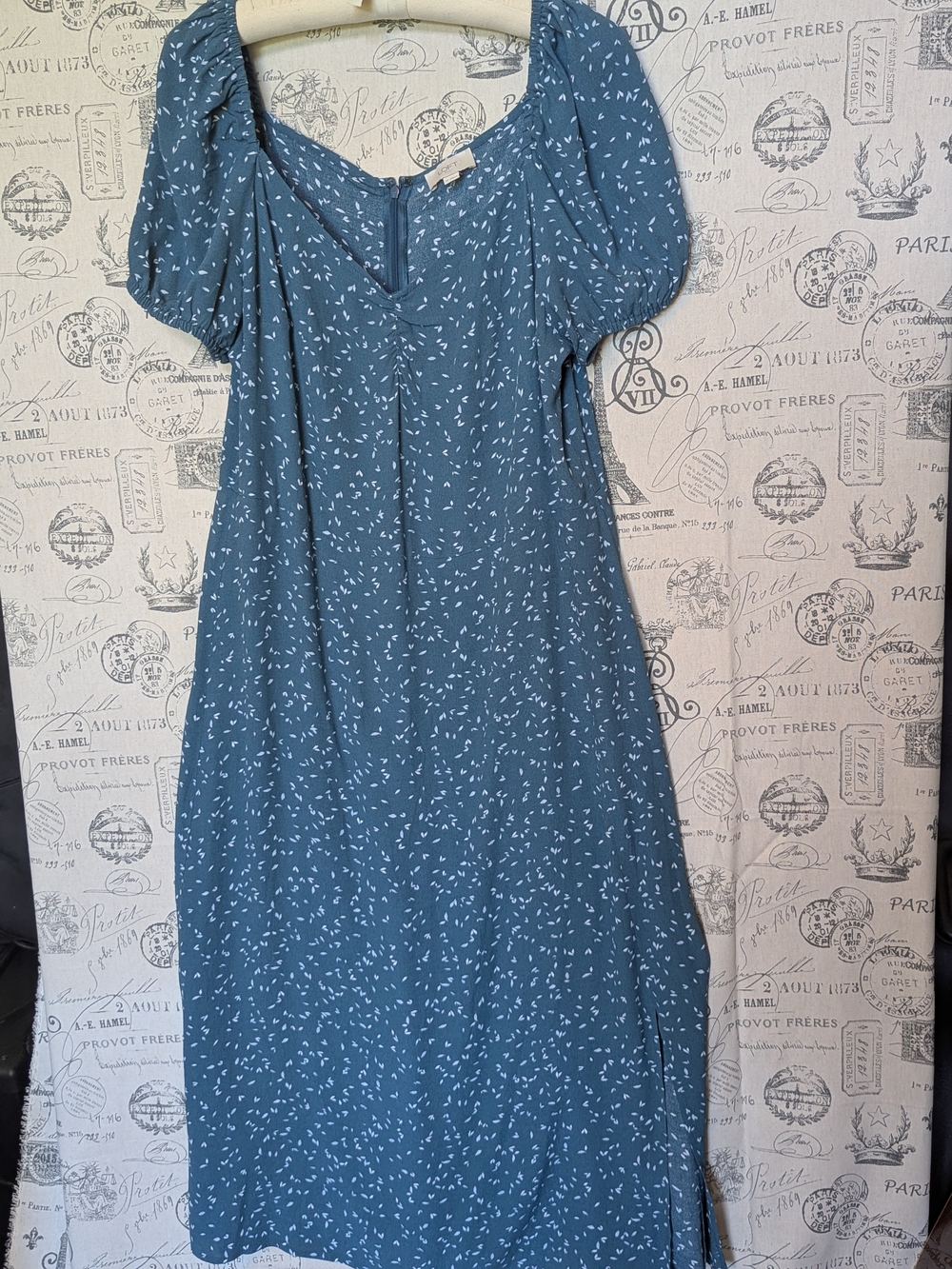 LOFT Teal Blue Printed Puff-Sleeve Midi Dress - Size 12